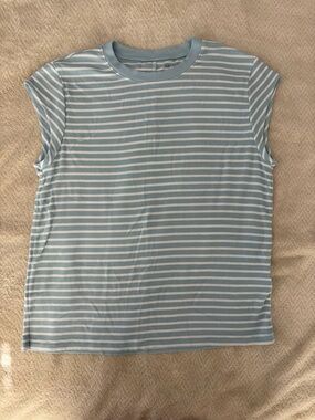 American Eagle Outfitters Light Blue & White Ribbed Striped Tank